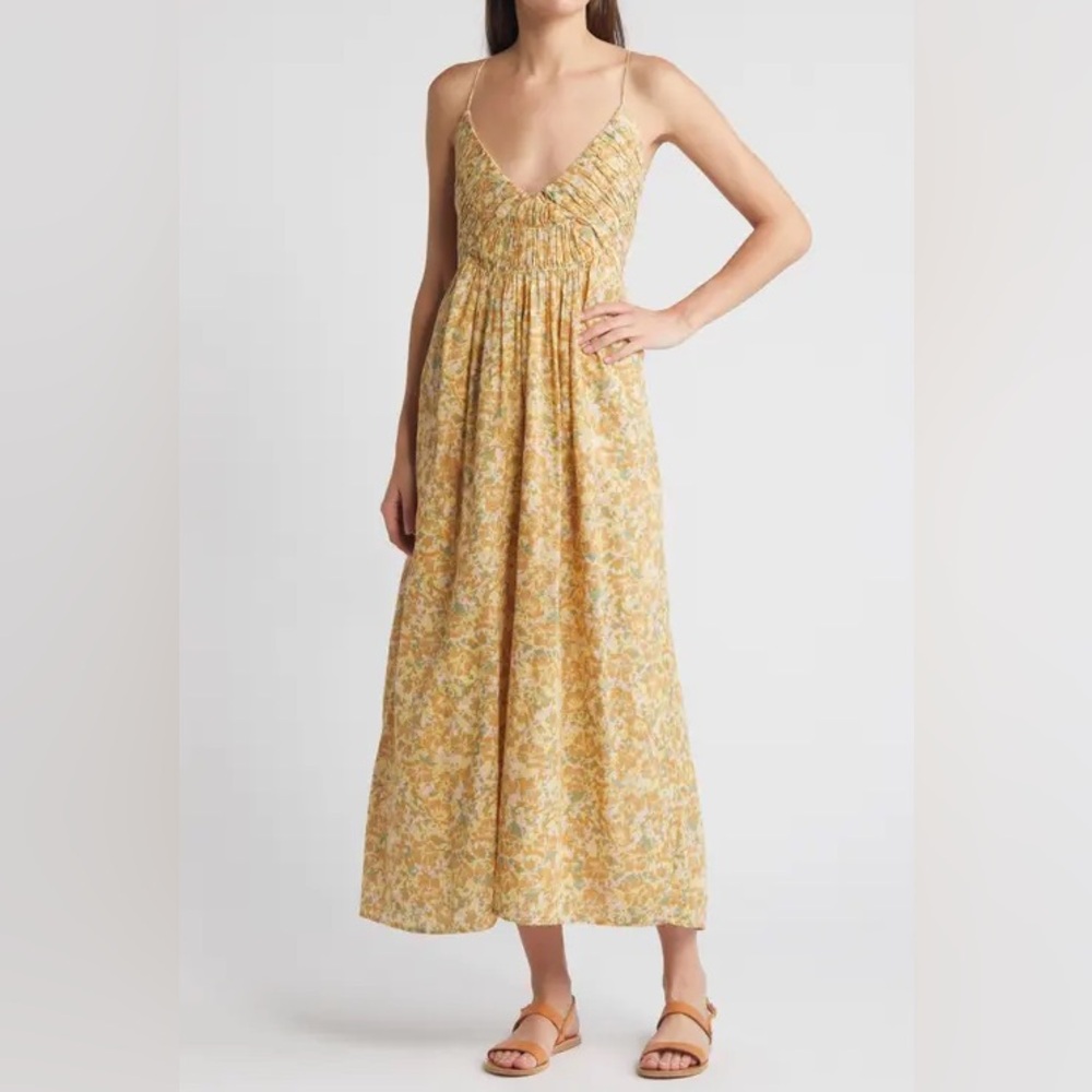 TREASURE & BOND RUCHED BODICE FLORAL MIDI DRESS ❤️NWT❤️
